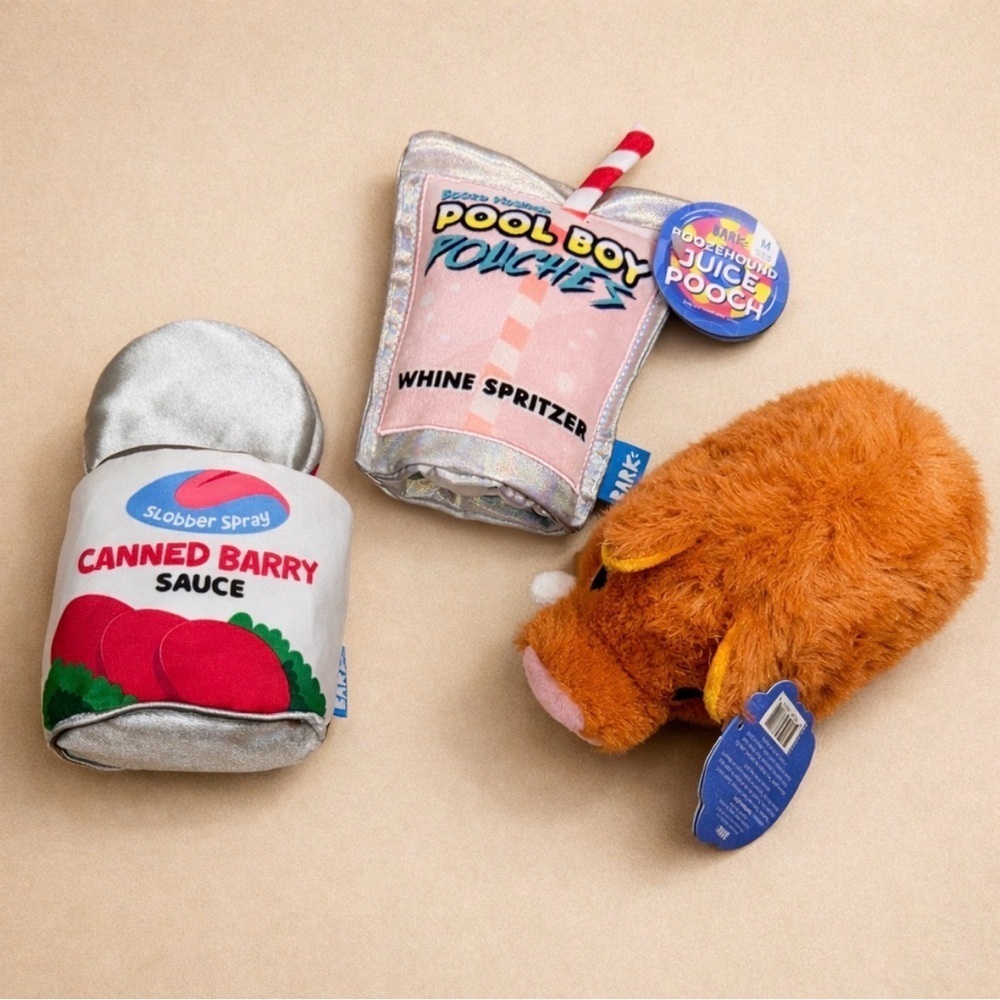 BarkBox Dog Toy Bundle Wine Spritzer Pool Boy + Canned Barky Sauce + Plush Boar
